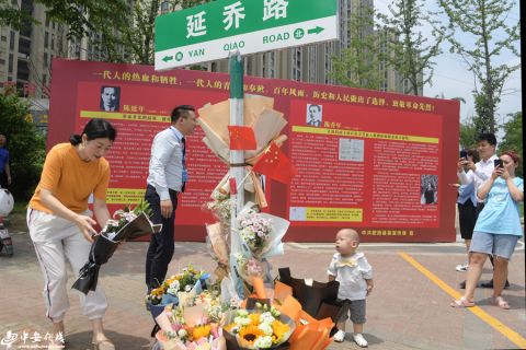 这盛世如你所愿 合肥 延乔路 路牌下堆满了市民献上的鲜花 北青网